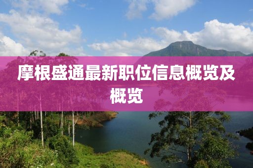 摩根盛通最新职位信息概览及概览